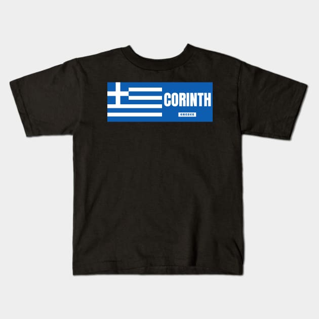 Corinth City with Greek Flag Kids T-Shirt by aybe7elf
